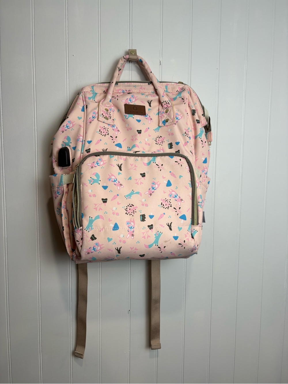 Oranfeul Pink Woodland Print Diaper Bag Backpack Baby Bag Travel Backpack
